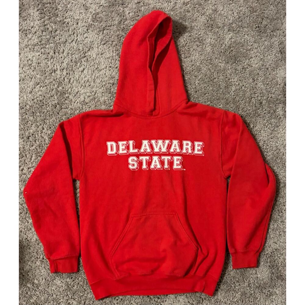Delaware State University MV Sports Hoodie Adults Red Long Sleeve Y2K - Small